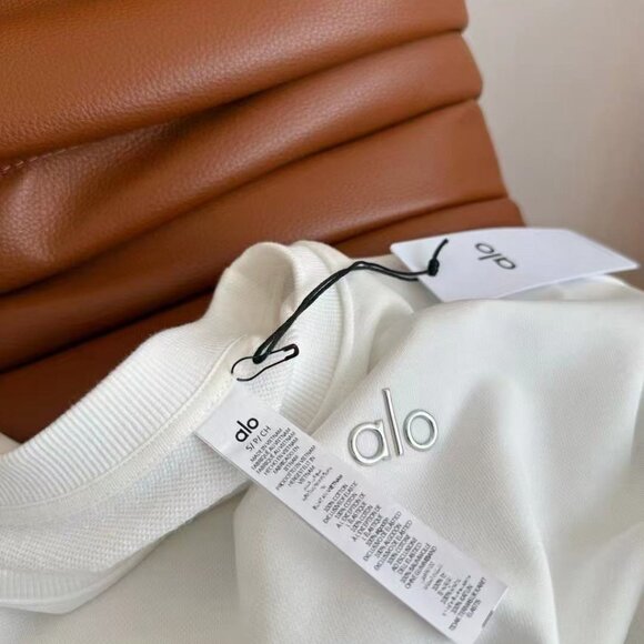 Alo Yoga White Minimalist Cropped Sweatshirt + Shorts Two-Piece Set, Size S. - Picture 3 of 3